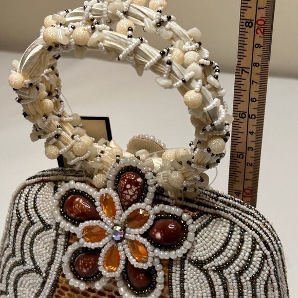Expressions NYC Beaded Evening Bag Gold & Amber Floral Handle NWT - Picture 4 of 9
